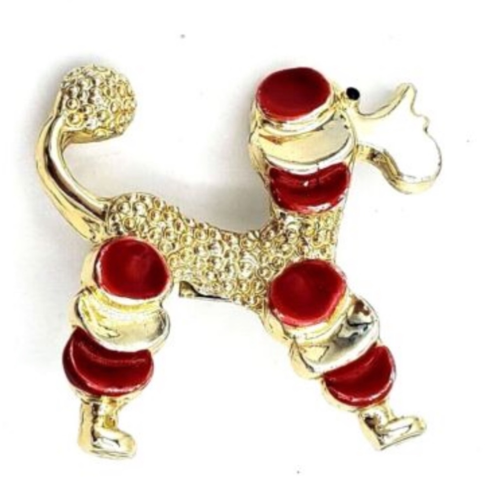 Gerry's Signed Vintage Gold Tone Red Enamel Poodle Dog Brooch Pin